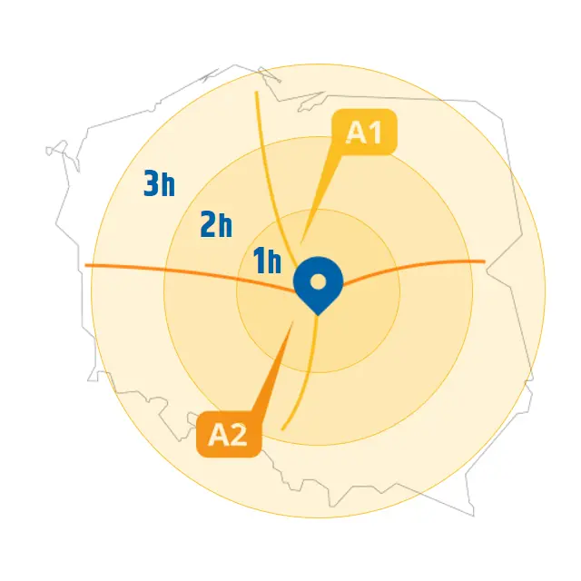 Mapa czasu dojazdu do Symulatora YouCanFly w Strykowie